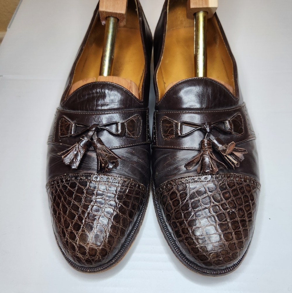 Genuine Crocodile Captoe Tassel Loafers
